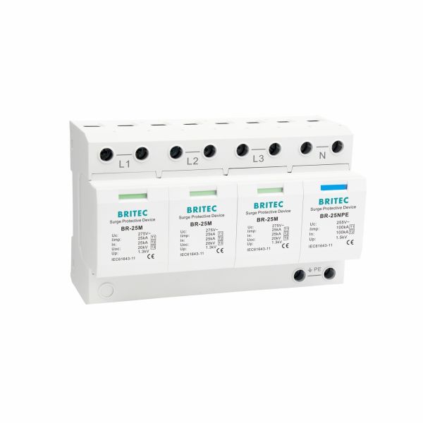 BRITEC BR-25M 3+1 Type 1 Surge Protective Device with 25kA Iimp Pluggable Module Type 1 Surge Protector SPD Type 1