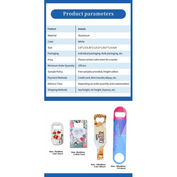 Wholesale Custom Logo Printed Aluminum Bottle Opener Sublimation Wine & Beer Opener with Card Novelty Gifts Heat Press Blanks