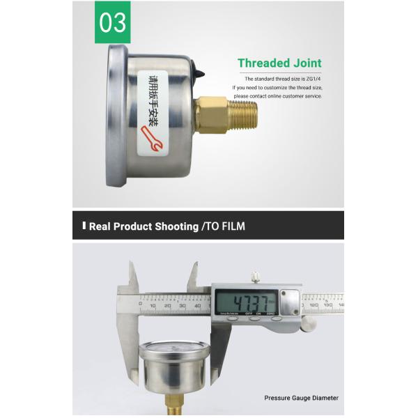 41.5mm Back Mounted Pressure Gauge for Water and Gas Applications in Biogas Systems
