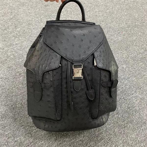 Unisex Style Authentic Ostrich Skin Drawstring Closure Women Men Backpack Genuine Leather Female Male Travel Bag Pack