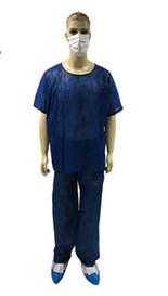 Nonwoven Disposable Scrub Suits Surgical Nurse Coat Pink Dark Blue Color