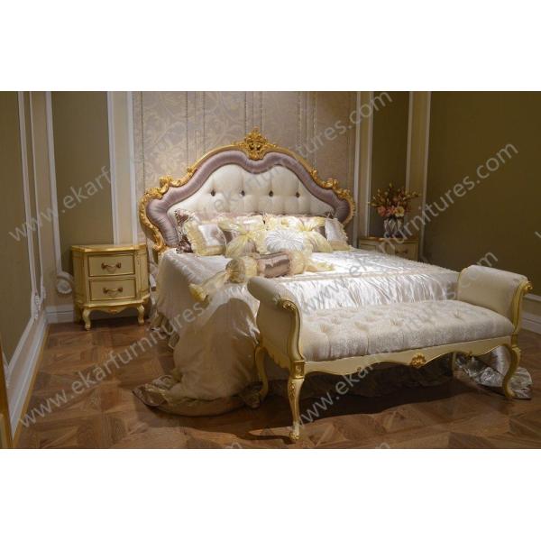 2015 New Design Dubai Furniture Classic Gold Hand Carved King Bed FB-168