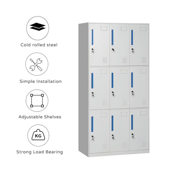 9 Door Compartment Steel Wardrobe Locker Storage Cabinet For Students