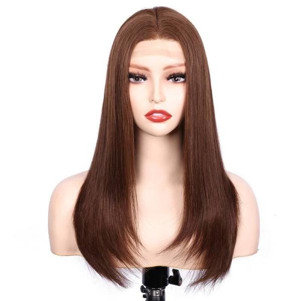 Perruques pour femmes avec ligne de cheveux naturelle, en dentelle, cheveux vierges humains, brun moyen