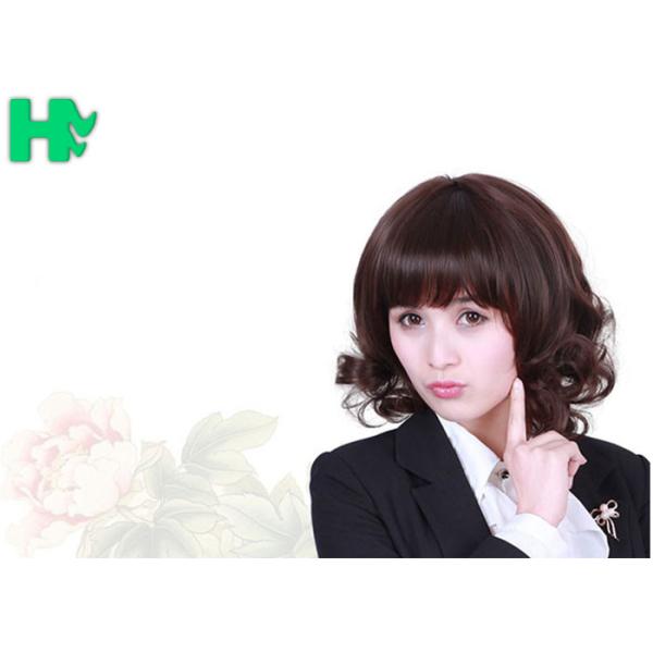 100% Density Short Cut Coarse Lady Deep Brown Hair Wig / Synthetic Bob Wigs