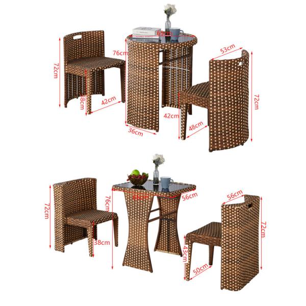 Outdoor Rattan Furniture for Coffee Shop Tempered Glass Top Table and Chair Set