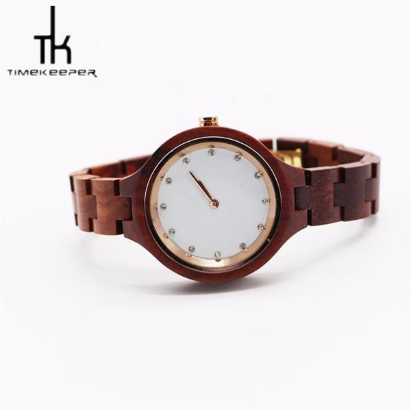 Ladies Red Sandal Wooden Wrist Watch 38mm Diameter White Dial Art