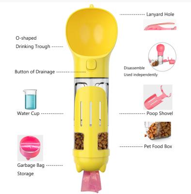 ABS 4 em 1 garrafa 300/500ml do cão dos alimentadores do animal de estimação com o saco do armazenamento e do tombadilho do alimento