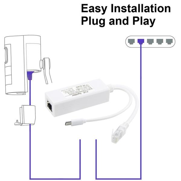 48V to 12V POE スプリッター IEEE802.3af、RJ45 および DC ケーブル付き