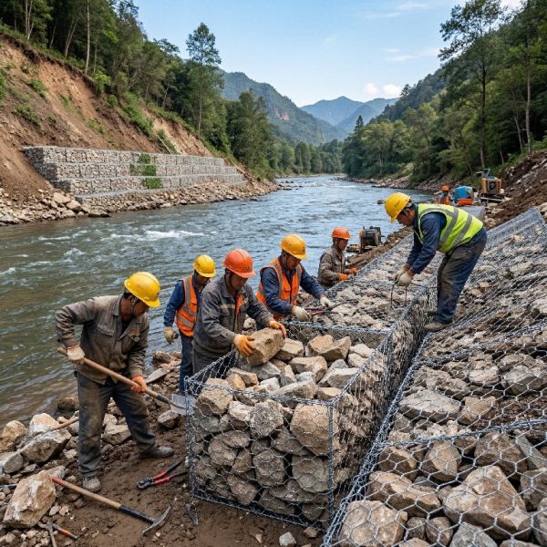 River Bank Protect Gabion Basket 2mm-4mm Hot Dipped Galvanized Wire Gabion Mesh Cage