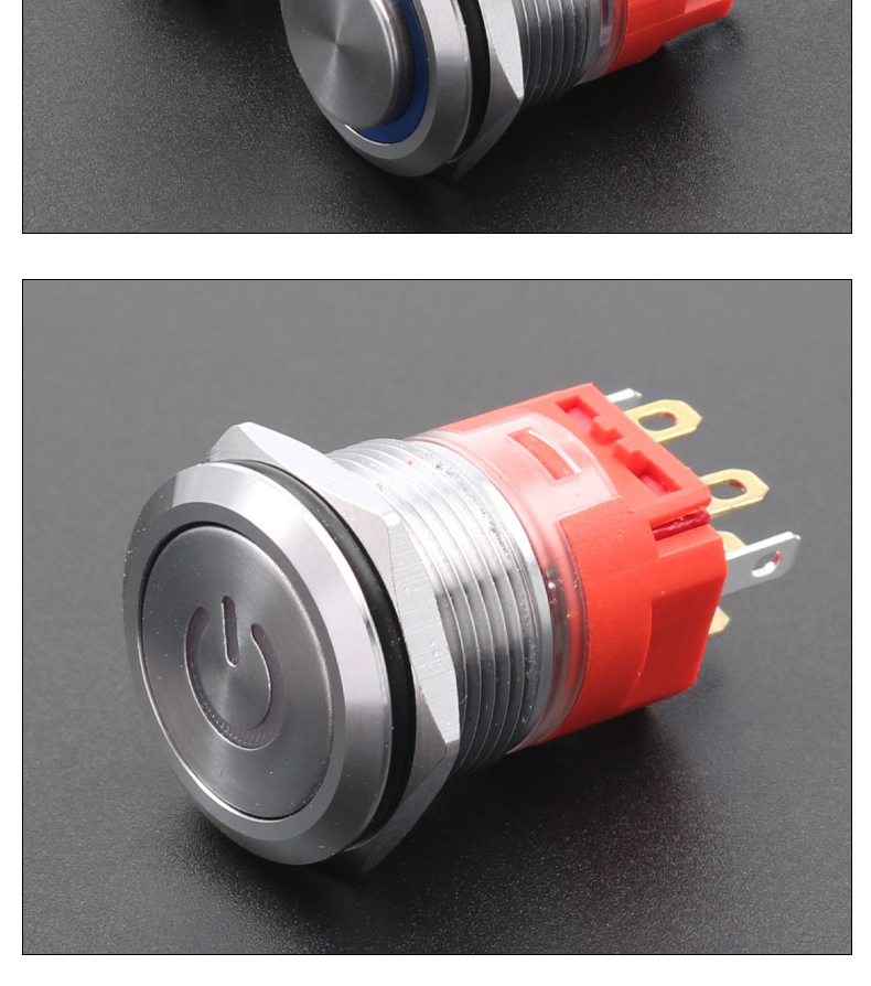 19MM Metal Push Button Switch With LED 2NO2NC Momentary Latching IP67 Stainless Steel 8 Pins Flat Head