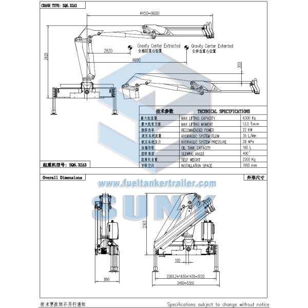 SUNY SQ6.3ZA3 6.3 Ton Crane Mounted Truck Telescopic Boom Crane Truck