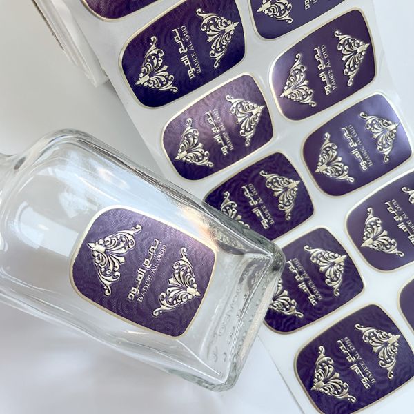 Personalized  Embossed Logo Gold Aluminum Fragrance Sticker 50ml Candle Sticker Perfume Glass Oil Bottle Label Sticker