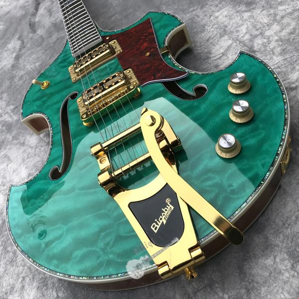 2020 Custom Semi-Hollow High Quality Green Customizable Logo and Shape Electric Guitar