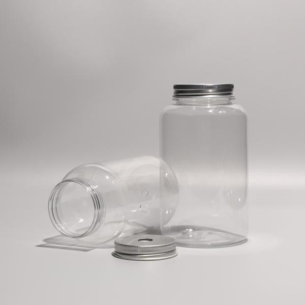 Customized Logo Round Clear Empty PET Bottle With Screw On Aluminum Lid