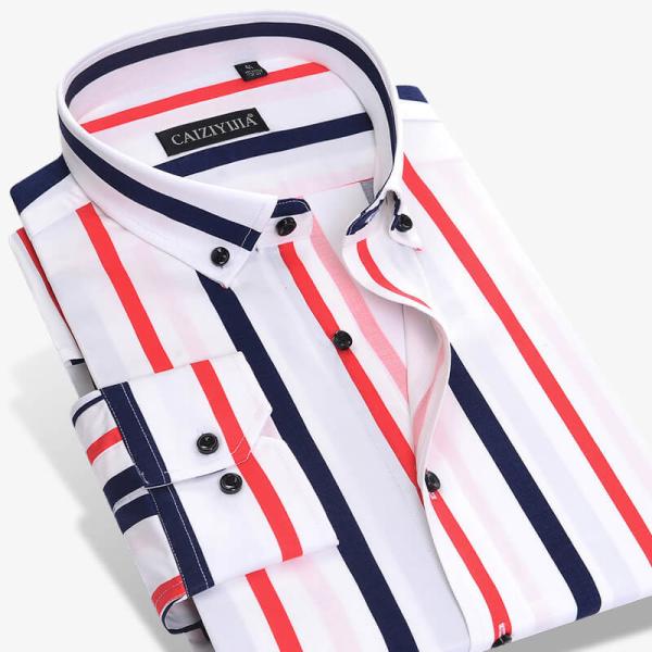 Long Sleeve Custom Men'S Dress Shirts Plaid Blue Flex Collar Fancy Popular Design