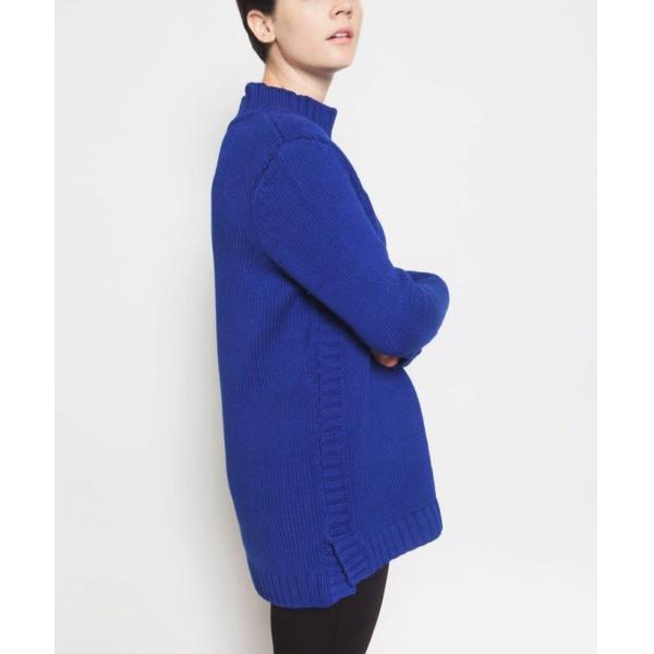 Blue Mock Neck Knit Pullover Sweater 100 % Cotton Material Soft For Women