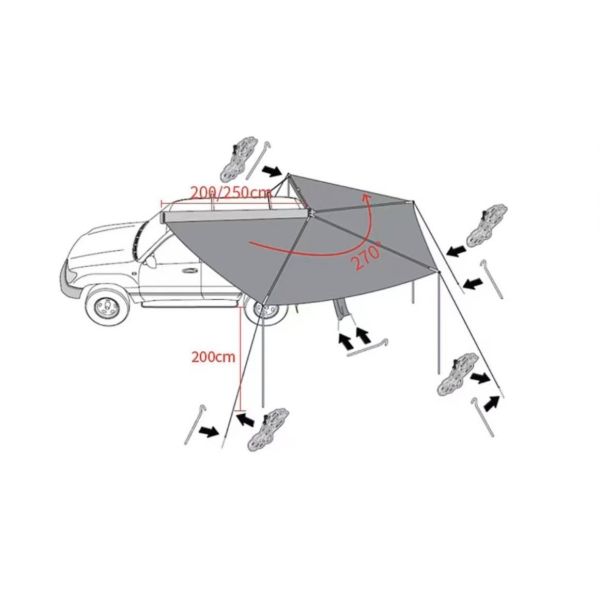 Factory Custom 4x4 Car Side 270 Degree Awning Outdoor Camping Tent with Annex Room-Cheap Good Price Free Standing