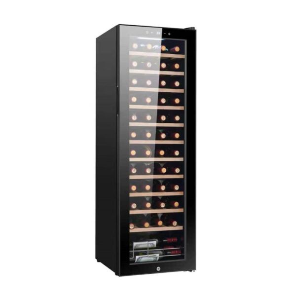 Modern Black Wooden Kitchen Wine Cooler with Lockable Glass Door Digital Touch Control and Adjustable Wooden Shelves