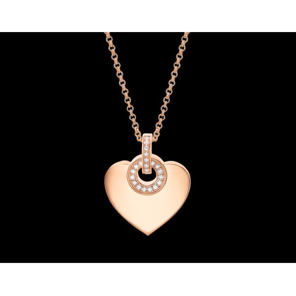 CUORE pendant with chain in 18 kt pink gold with pave diamonds