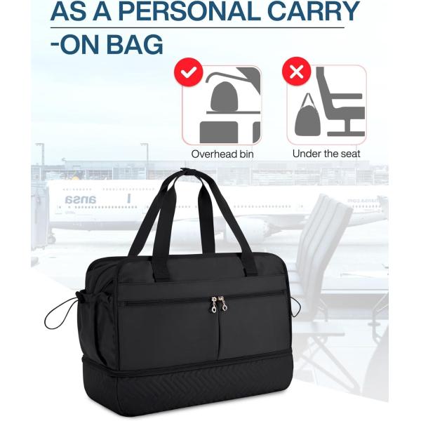 Bolsa de noche de fin de semana de 40L Negro de gran tamaño de yoga personalizado con bolsillos de zapatos