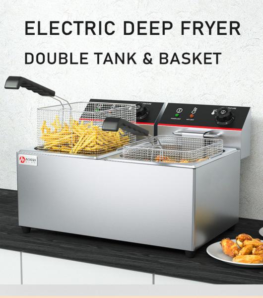 Protecção contra sobreaquecimento Máquina de fritura automática de 2 reservatórios e 2 cestos para equipamentos de restaurante