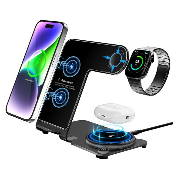 CE FCC ROHS Aluminum Alloy 3 in 1 Wireless Charger for Phone Input 9V-2A QC or PD