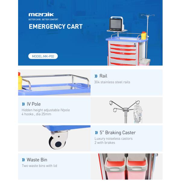 Carro médico del desplome del hospital ajustable con el tablero del top del plástico del ABS