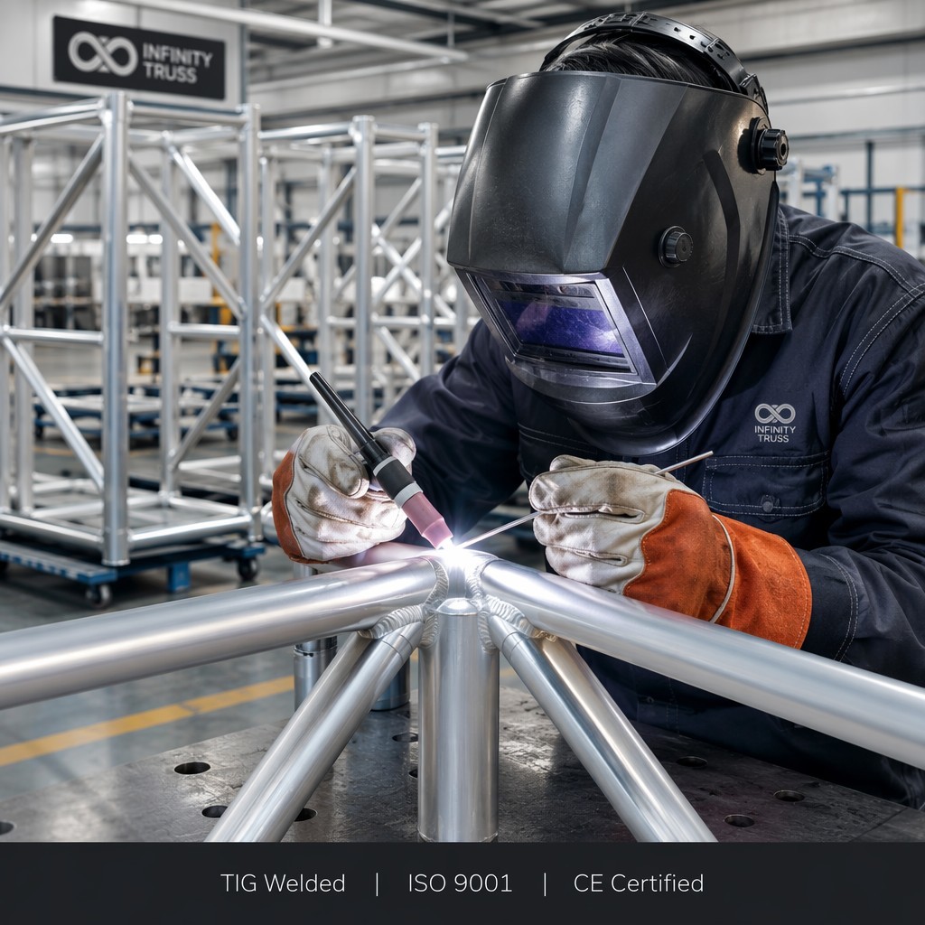 Foldable Aluminum Truss DJ Booth Workstation with Anti-Slip Platform 100kg Load Capacity and No Tools Required Assembly