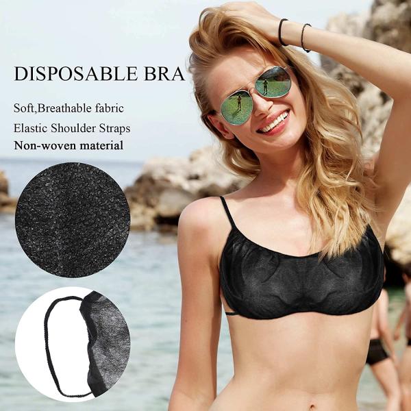 S&J Disposable Bra OEM High quality one piece bra black shoulder straps women sexy disposable non woven spa bra