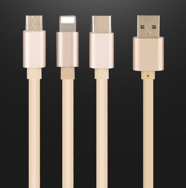 Durable 1m / 3ft TPE 3 In 1 USB Data Cable 5V2.4A Fast Charging For Cell Phone