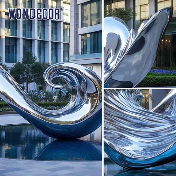 Большое абстрактное металлическое волновое искусство Скульптура из нержавеющей стали