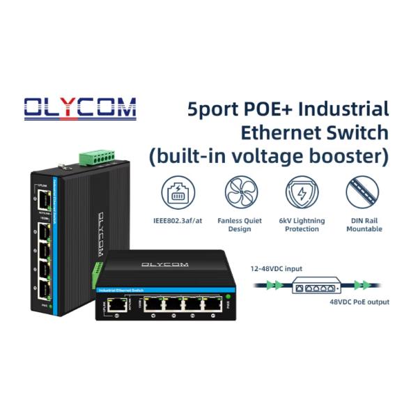 Gigabit 5 port industrial ethernet switch solar poe switch support 12V/24V/48V 