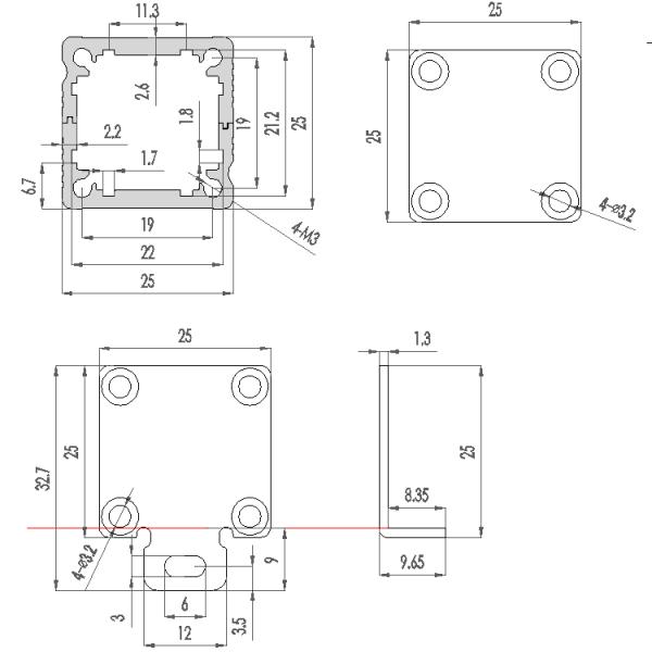Electric PCB Width25*Height25*Length 40/50/60/80/90/100mm Aluminum Extrusion Enclosure