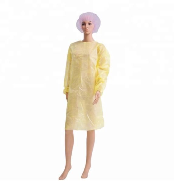 Disposable Non Woven Isolation Gown Elastic Knitted Cuff Button Neck Style