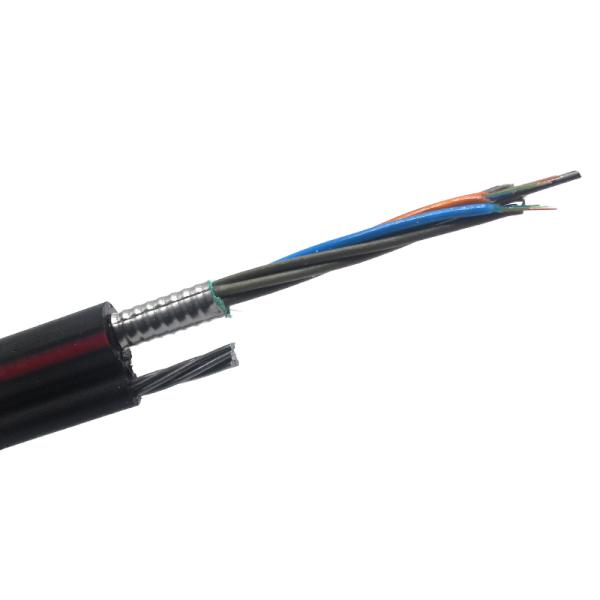 Câble à fibre optique blindé aérien à 1-144 coeurs en forme de 8, 1KM 2KM 4KM Noir extérieur FTTH autoportant GYTC8S