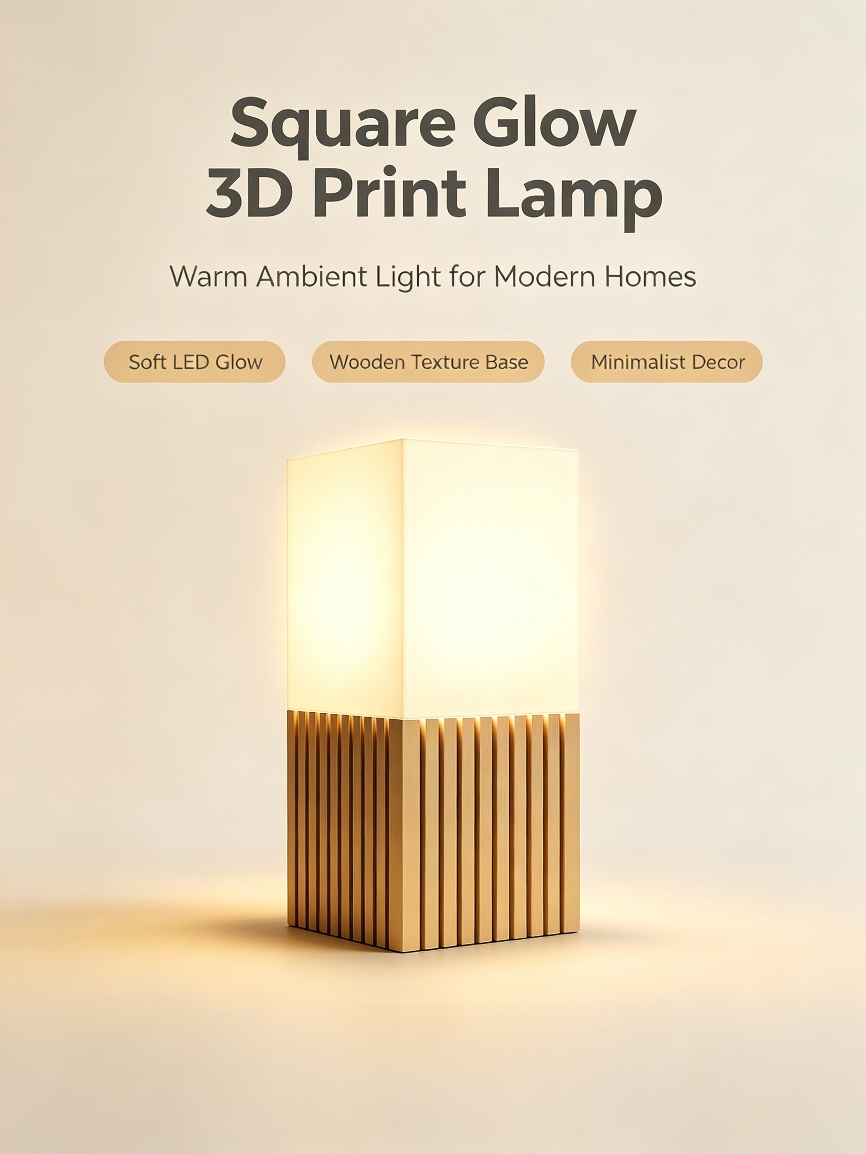 Warm Glow Square‑Shade Minimalist 3D Lighting Fixtures With Wood‑Slat Look For Indoor Home Illumination