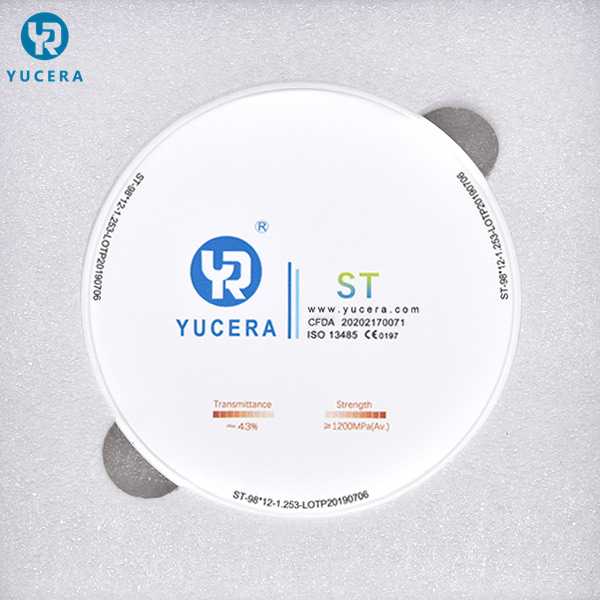 Precio de fábrica Yucera Disco cerámico blanco ST super translúcido dental de 98 mm 95 mm para sistema CAD CAM, máquina de fresado de 5 ejes