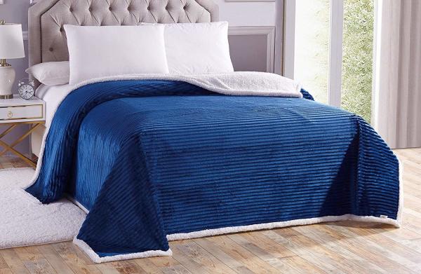 All Season Blue Flannel Bedding Set Bedspread Blanket For Adults Children Home Use