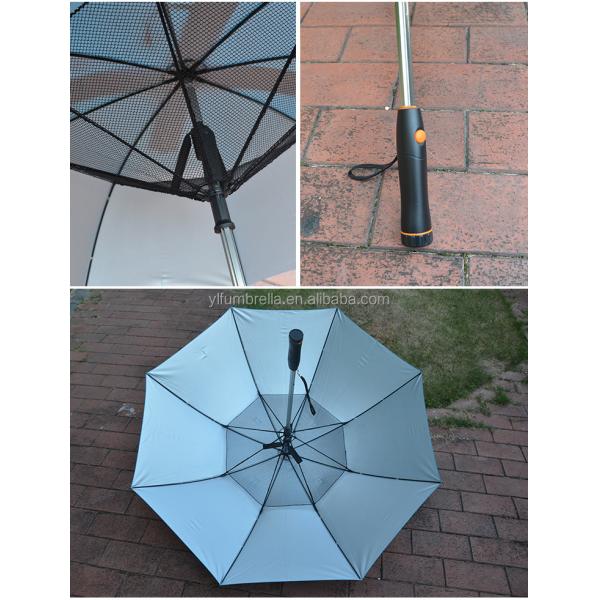 Manual Open Ruber Coating Handle Iron Sunny and Rainy Umbrella with Solar Fan