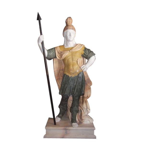 Classic greek stone man statue ,male marble sculpture with shield,China stone carving Sculpture supplier