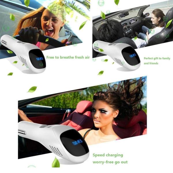 Dual USB Car Charger Air Purifier Ionizer For Eliminator Removers Cigarettes Smoke