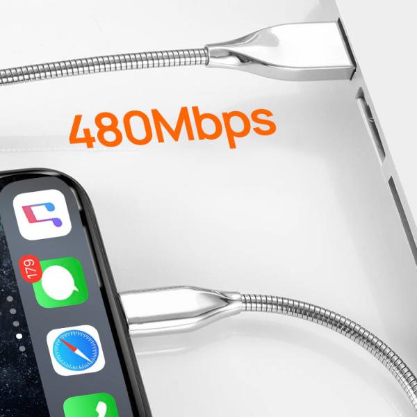 3FT 6FT 10FT MFI Lightning Cable All Metal Fast Charging Compatible Apple