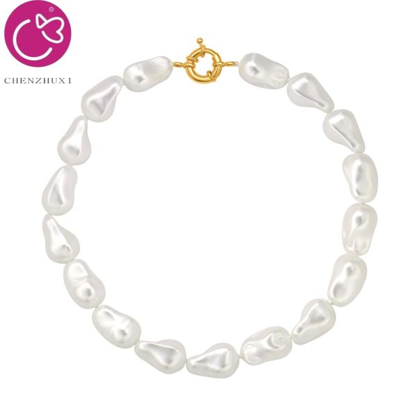 Women New Fashion Large Baroque Pearl Necklace Faux Pearl Jewelry Gold Beaded Irregular Pearl Chokers Necklaces