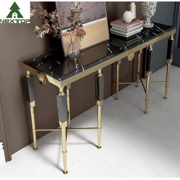 Modern Luxury Hotel Furniture Gold Stainless Steel Marble Decorative Console Entryway Table