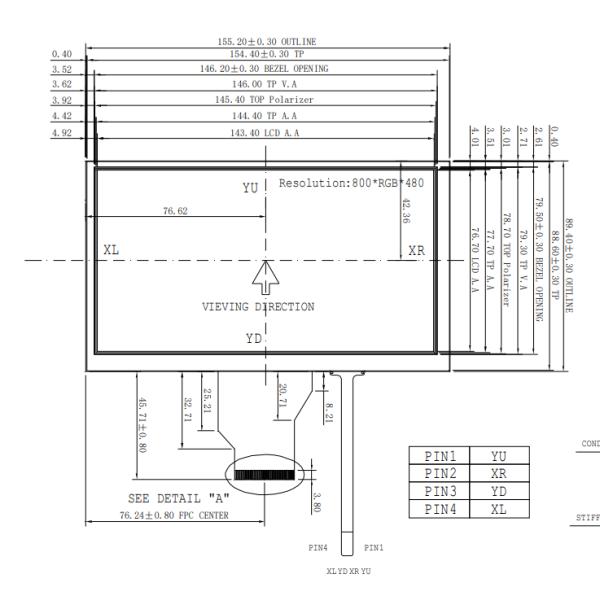 6.5 дюймов 800x480 Промышленный TFT LCD дисплей RGB интерфейс 50 пин с сенсорным