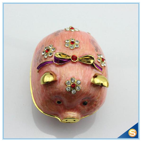 Lovely Crystal pig Shape Trinket box animal metal Trinket box with Flower Shape diamond for decoration SCJ241-1