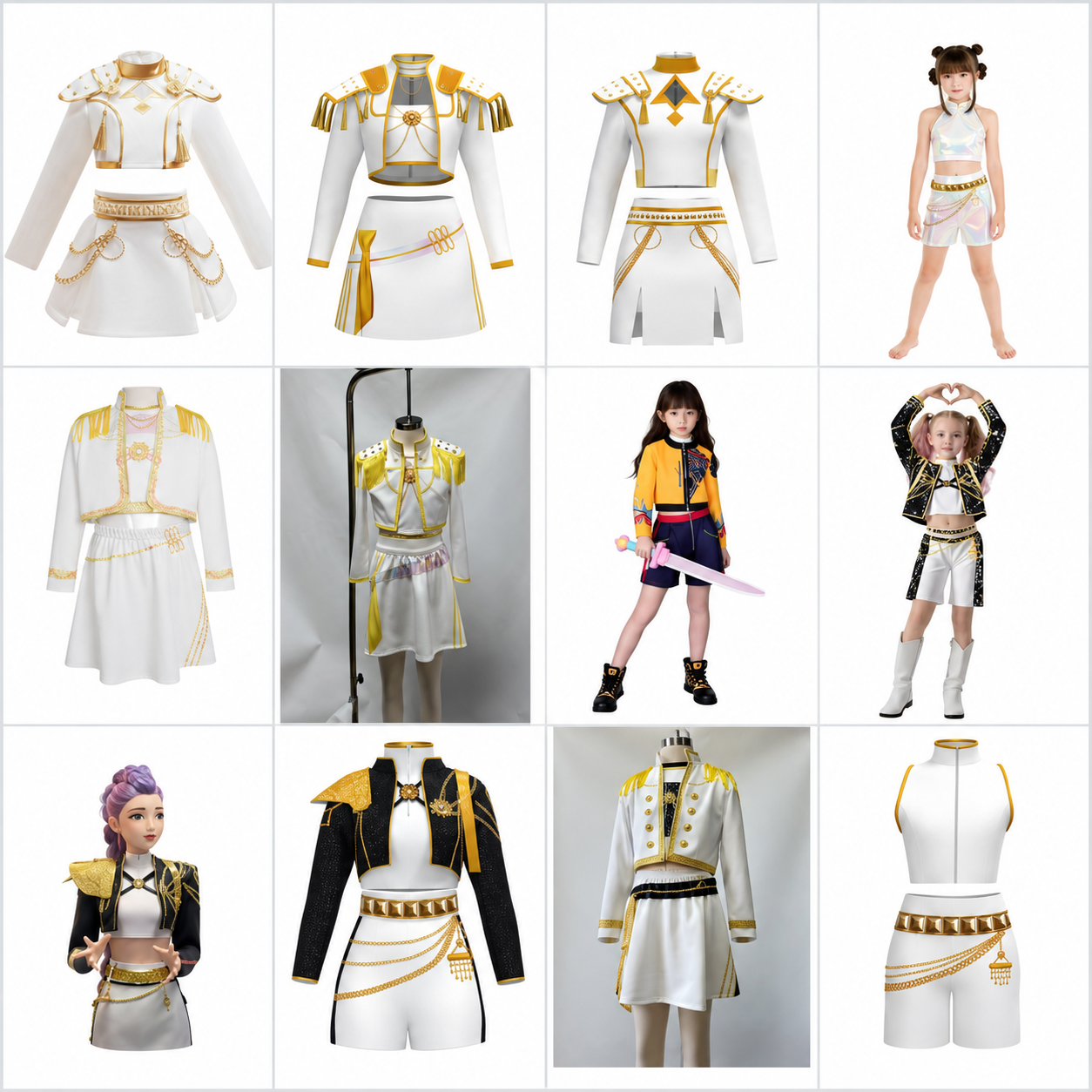 Wholesale Girls Dance Costumes Kids Stage Performance Outfits White Gold Cosplay Uniforms Children Show Party Dress Sets Custom OEM ODM Dancewear Costume Manufacturer Supplier Patygr