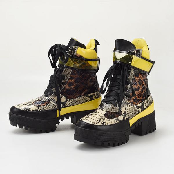 Animal Print OEM Ladies Flat Boots Flat Platform Leather Ankle Boots