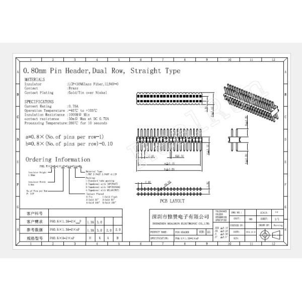 30 Pin Double Row DIP Straight Male Header Connector 0.8mm Pitch